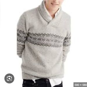 Y2K Abercrombie Wool Sweater XL Shawl Collar Fair Isle Beige Oatmeal Holiday Ski